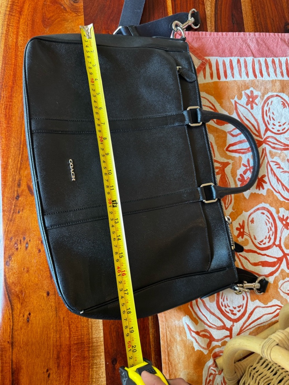 Coach Black Leather Briefcase with Detachable Strap and Top Handles - Picture 5 of 7